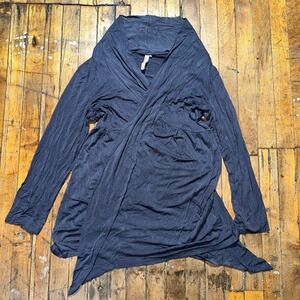 Kische Wrap Top‎ Women's Large Black Solid Assymmetric Hem Open Front Comfort